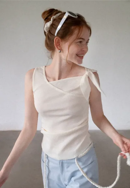 Asymmetrical One-Shoulder Tie Tank