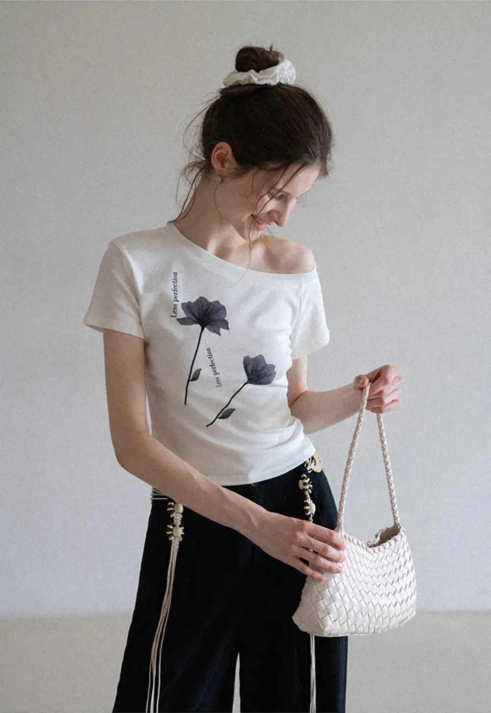 Floral Print Asymmetrical Neck Tee