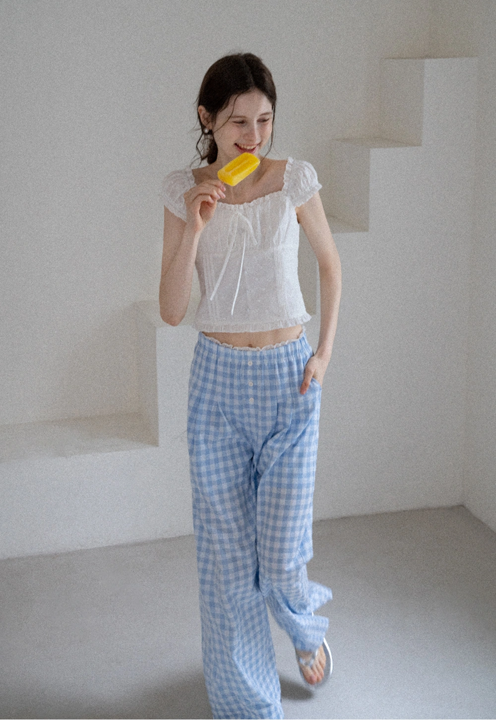 Women's Square Neck Eyelet Crop Top