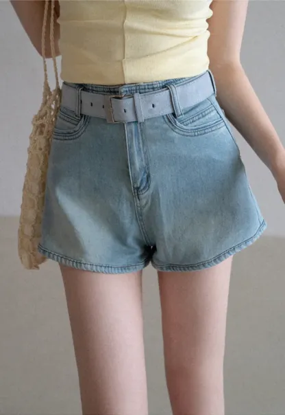 Belted High-Waist Denim Shorts