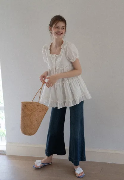 Women’s Square Neck Ruffle Babydoll Blouse