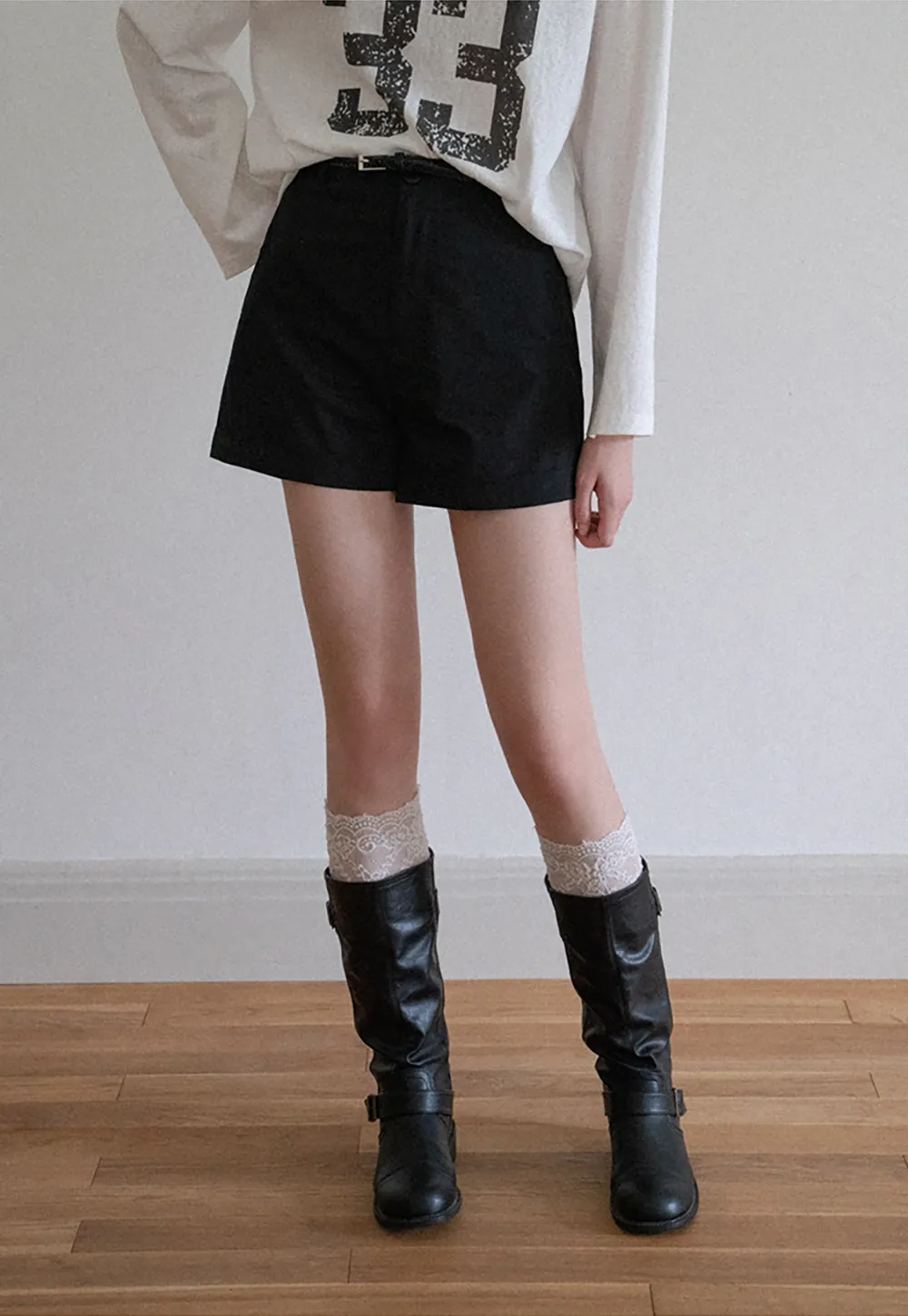 Women High Waist Belted Cuffed Chino Shorts with Pocke