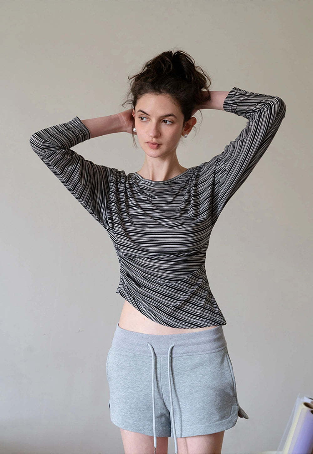 Striped Asymmetrical Long Sleeve Top