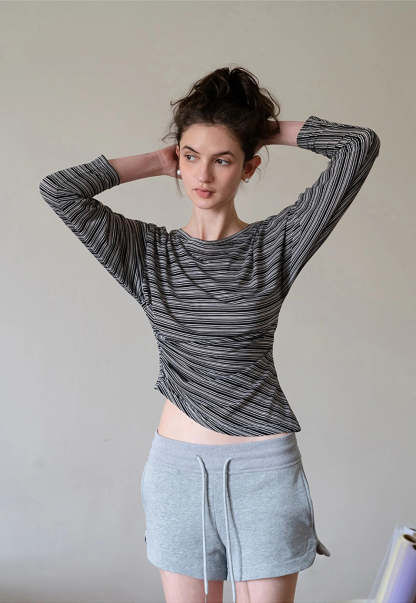 Striped Asymmetrical Long Sleeve Top