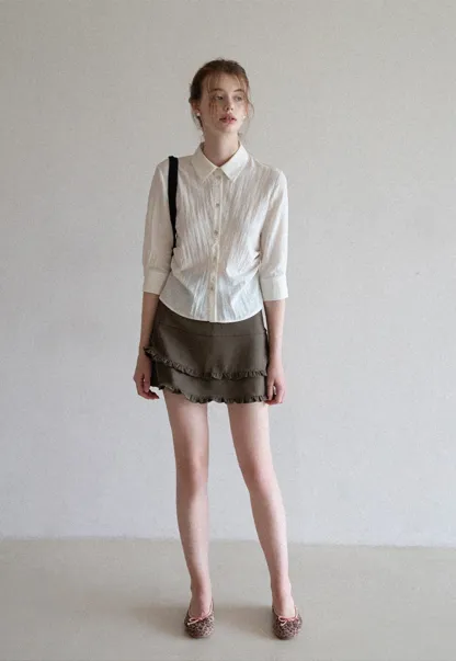 Women's Lightweight Button Down Shirt with 3/4 Sleeves