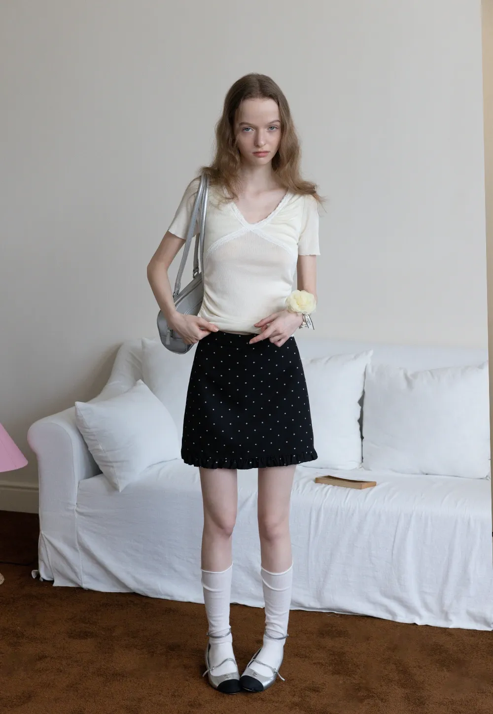Women's Polka Dot Ruffle Hem A-Line Mini Skirt