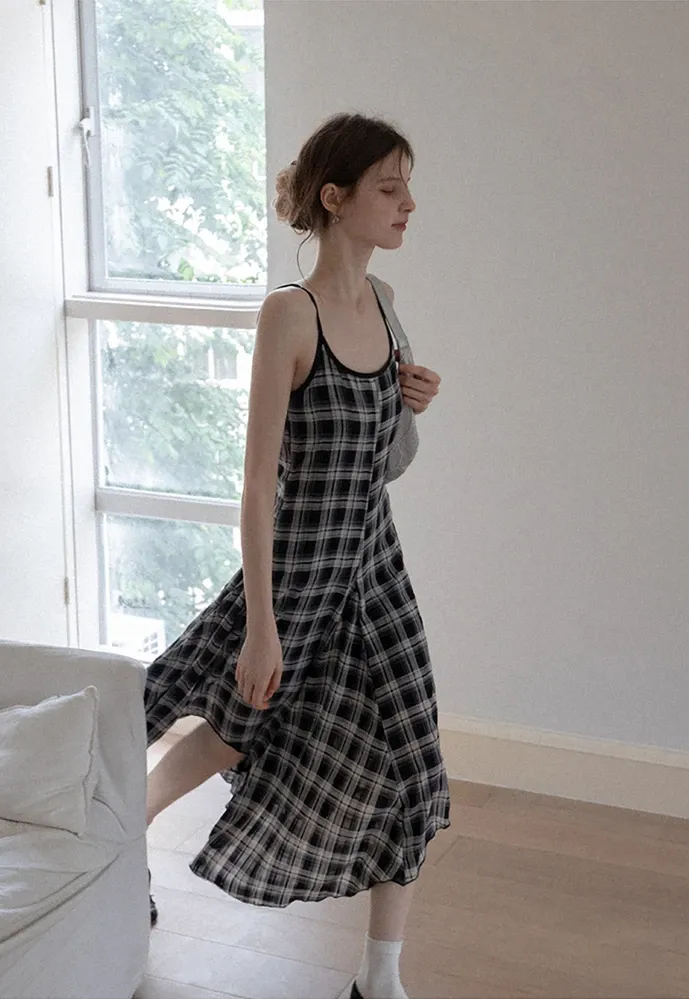 Plaid Handkerchief-Hem Cami Dress