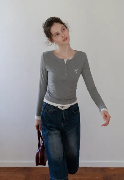 Ruched Henley Crop Top