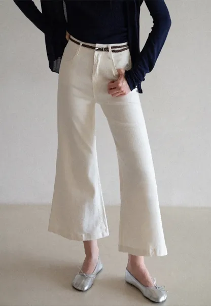 Braided-Belt Flared Jeans with Scarf Tie