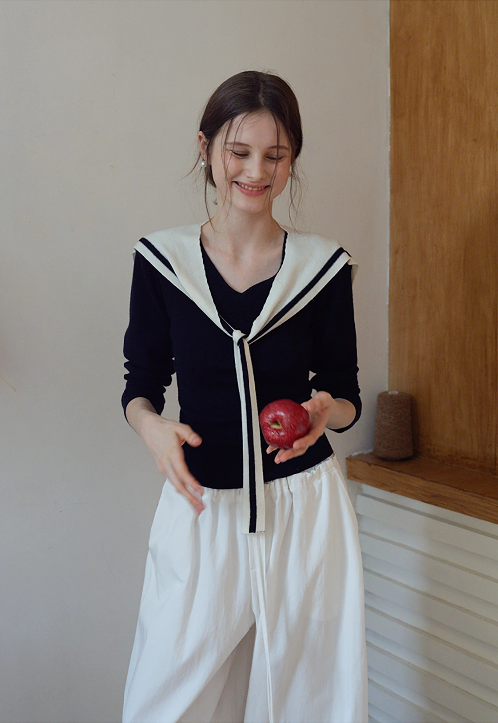 Sailor Tie Knit Long Sleeve Top