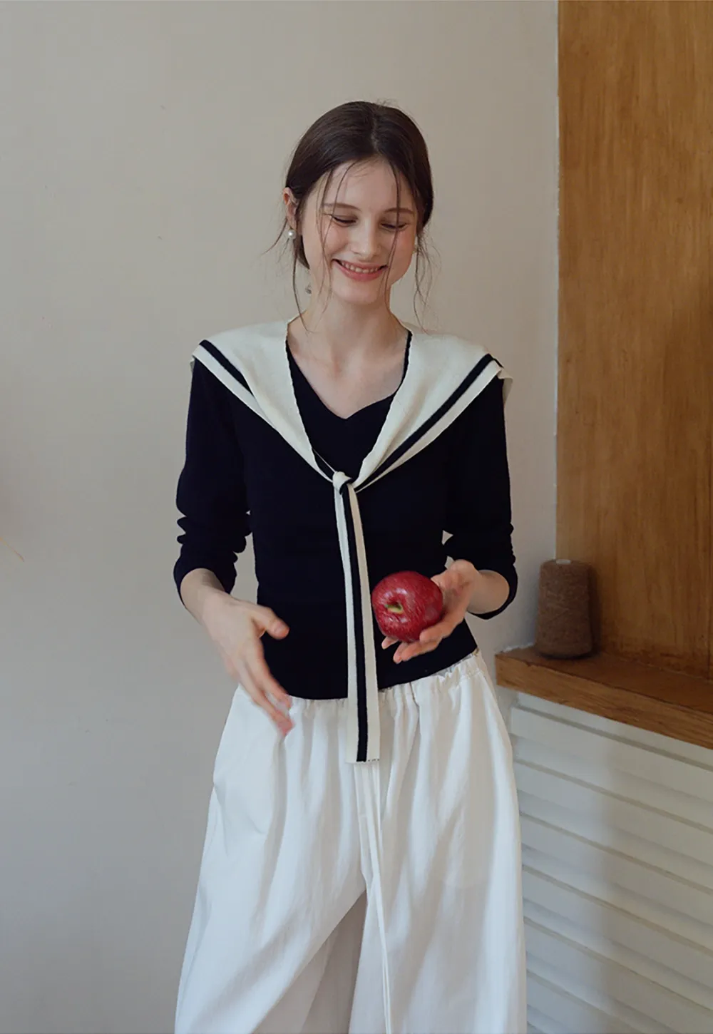 Sailor Tie Knit Long Sleeve Top