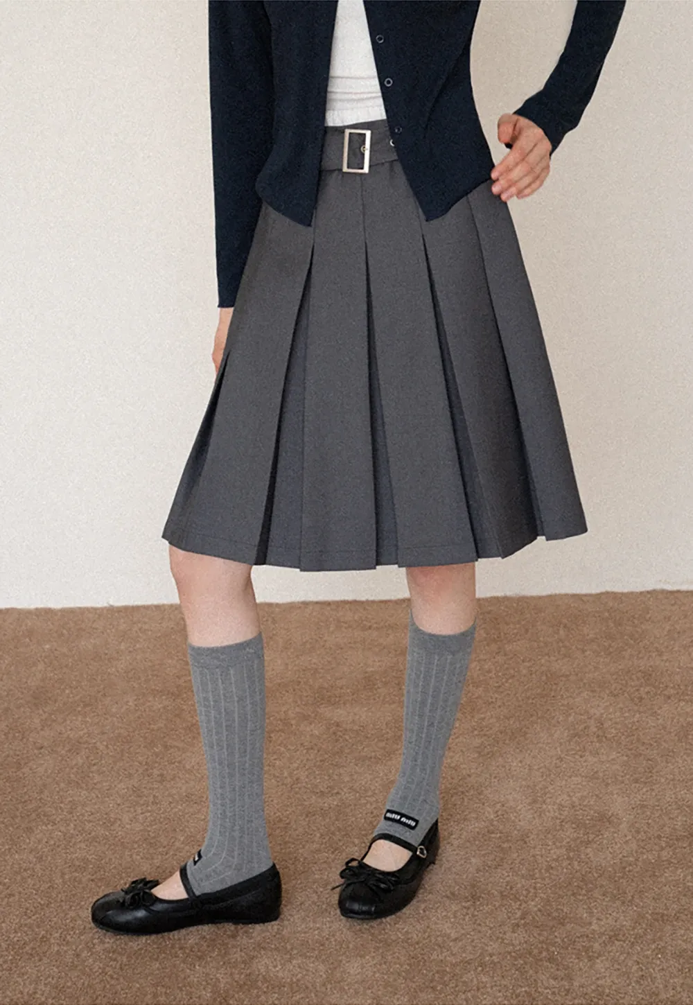 Women's Belted Pleated Mini Skirt