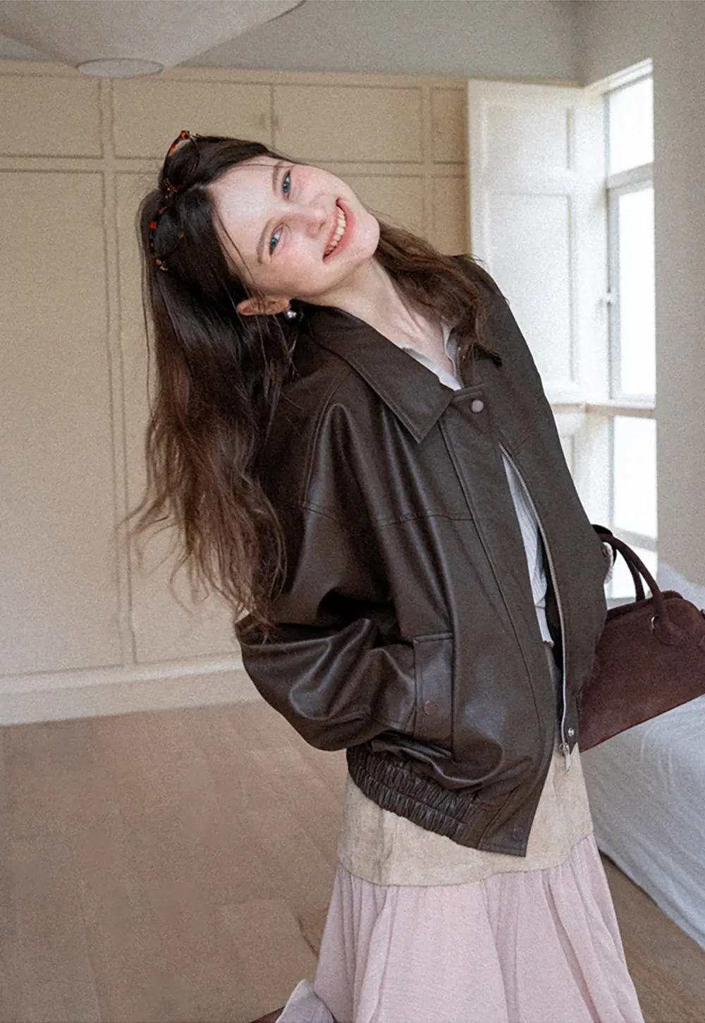 Women's Oversized Faux Leather Bomber Jacket