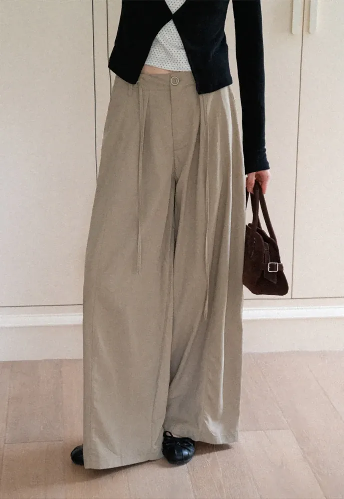 Tie-Waist Pleated Wide-Leg Pants