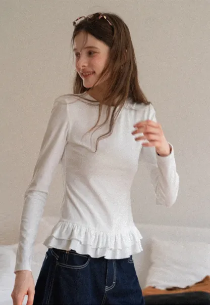 Women's Ruffled Hem Long Sleeve Tee