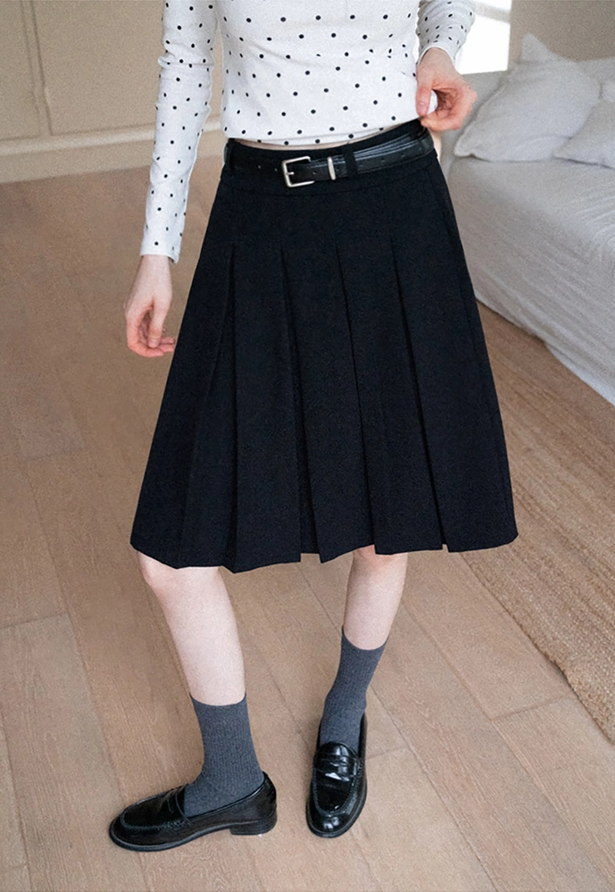 Belted Pleated Mini Skirt
