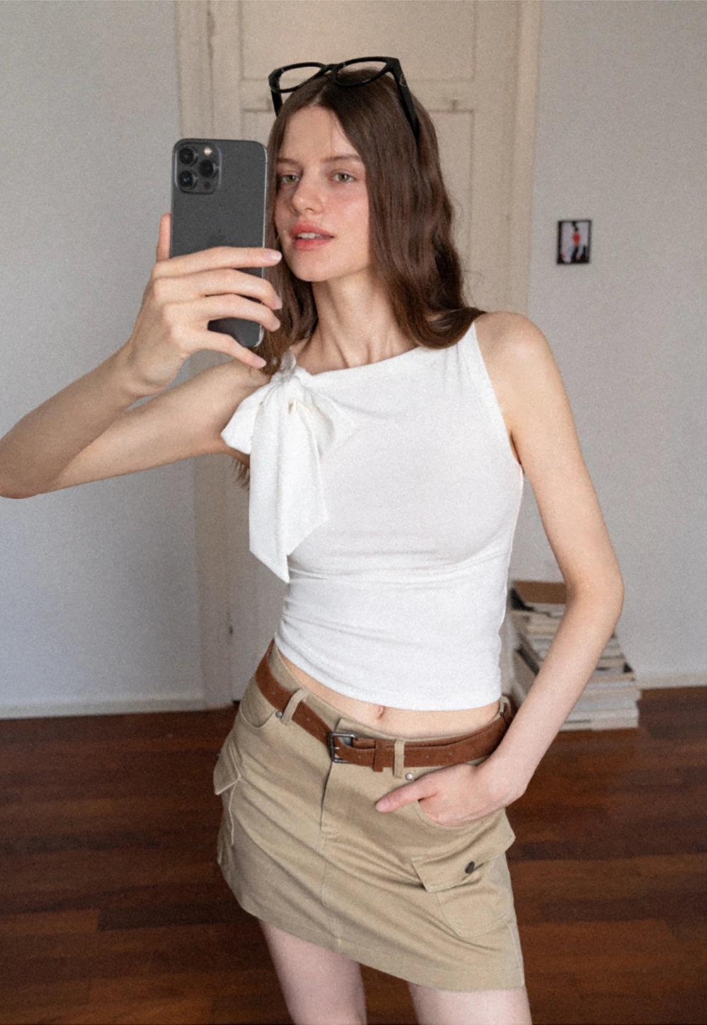 Womens Sleeveless Top with Bow Detail