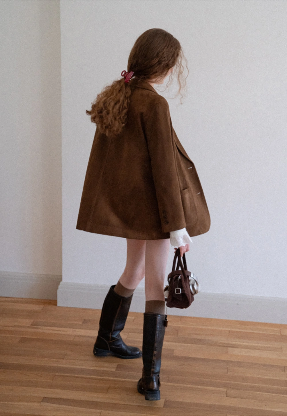 Faux Suede Blazer Jacket for Women with Pockets