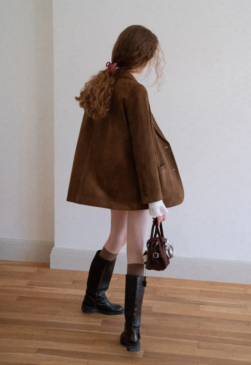 Faux Suede Blazer Jacket for Women with Pockets