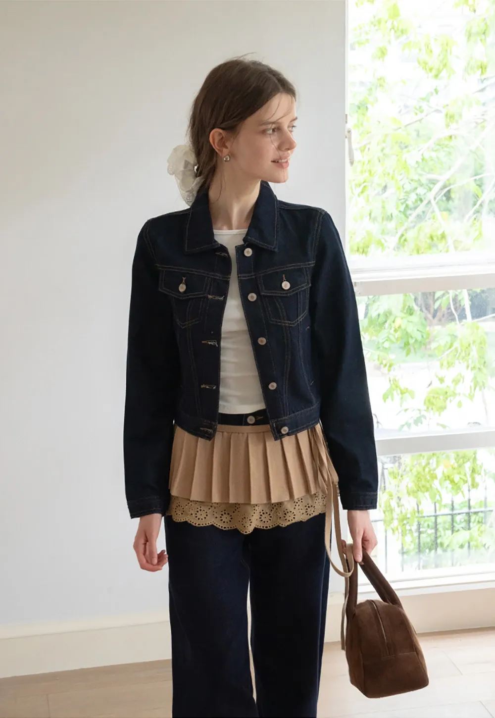 Womens Denim Jacket and Wide Leg Jeans Set