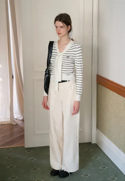 Womens Casual Striped Bow Knot Sweater