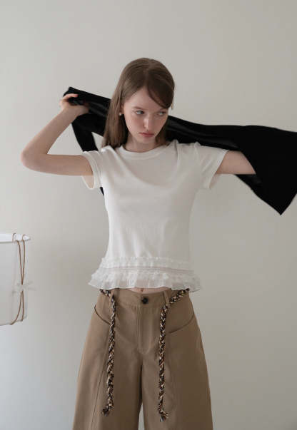 Lace Trim Fitted T-Shirt