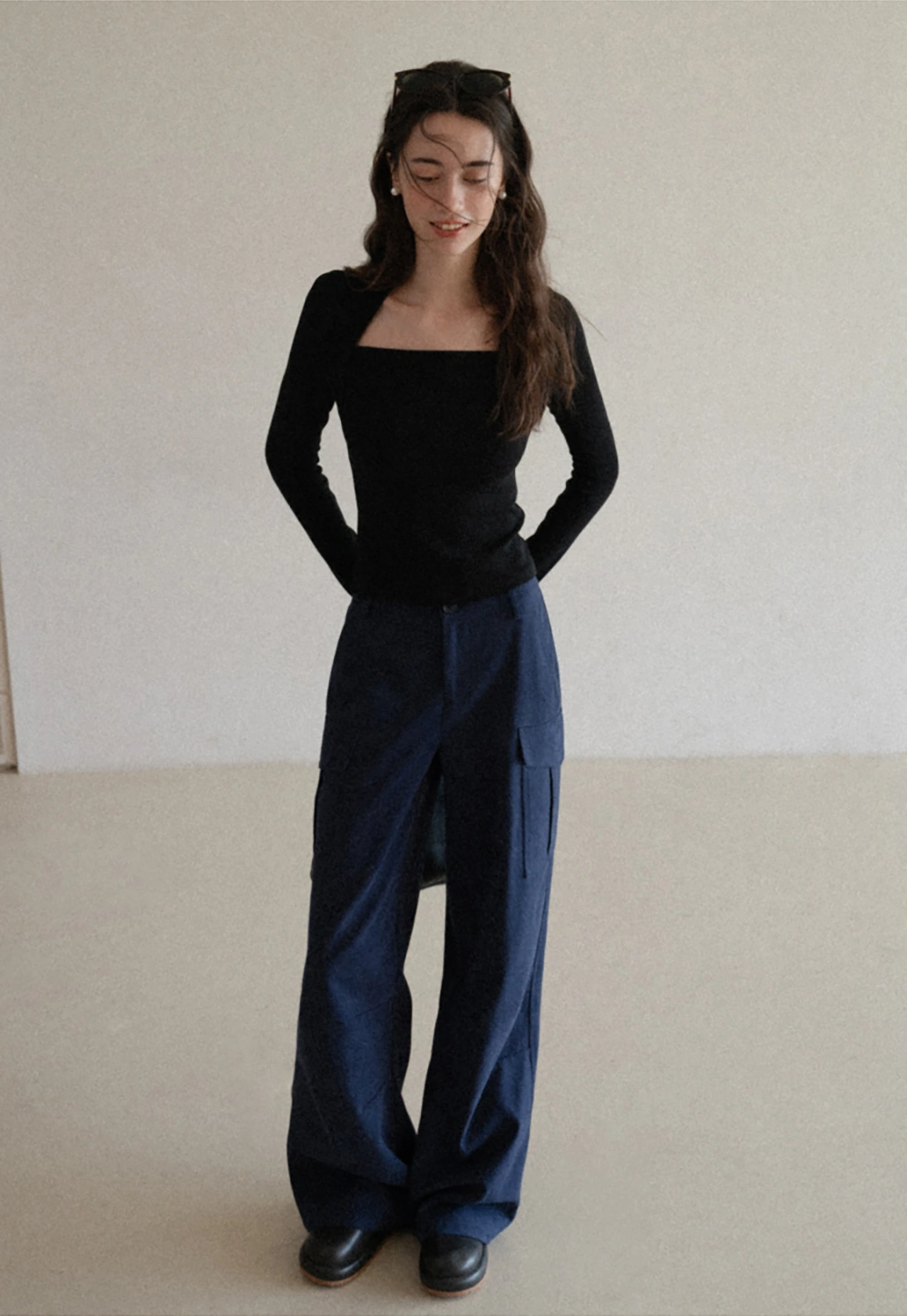 Square Neck Long Sleeve Slim Fit Top