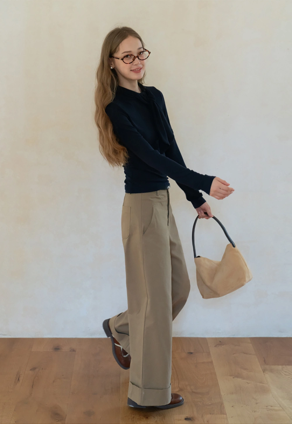 Womens Long Sleeve Tie Neck Tee