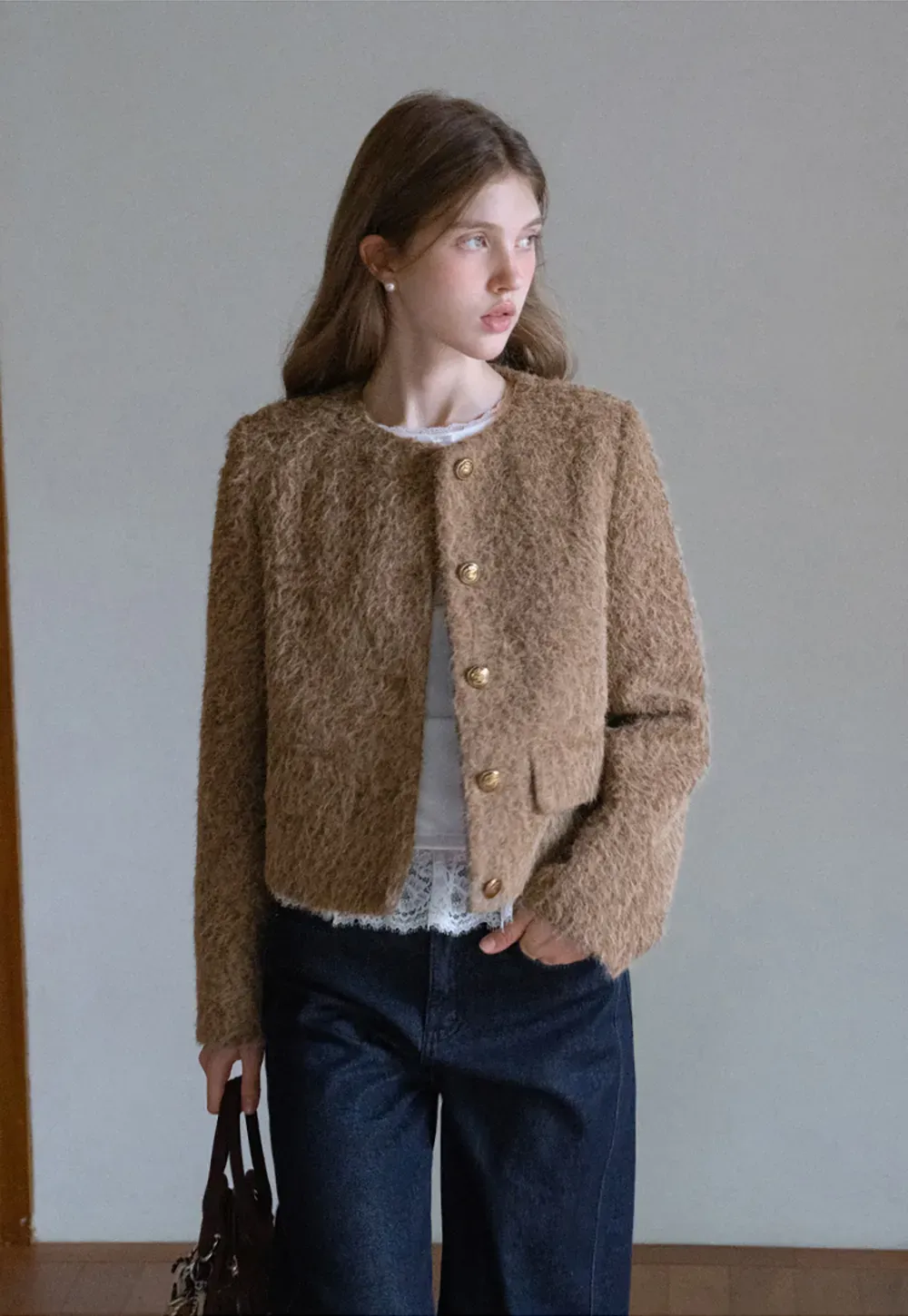 Fuzzy Button Up Jacket