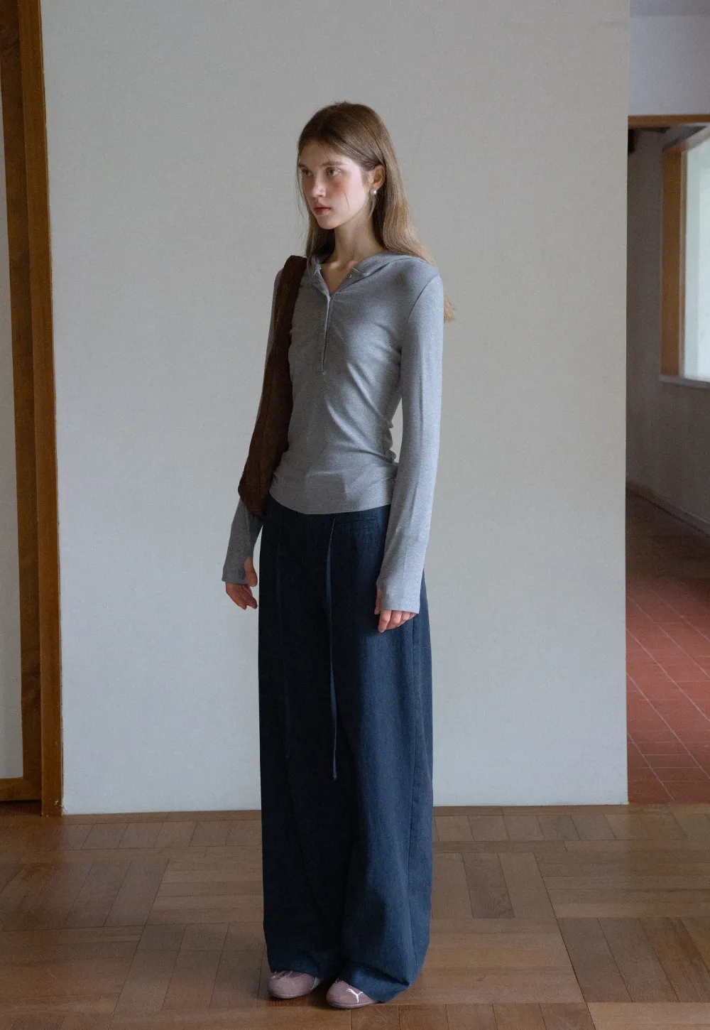 Long Sleeve Hoodie Top with Button Front