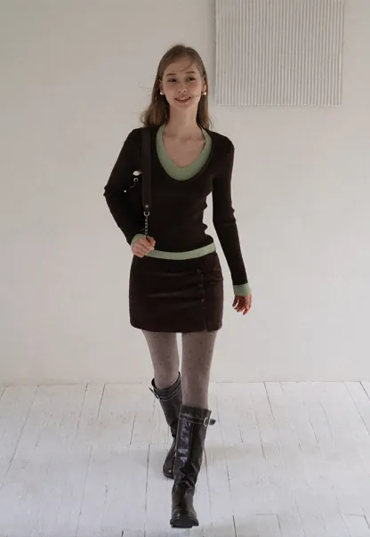 Corduroy Button Front Mini Skirt