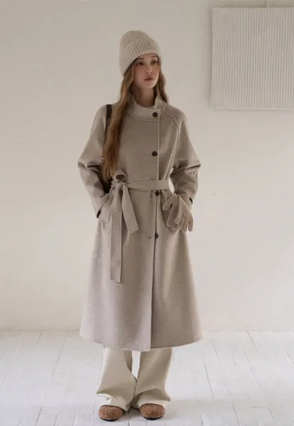 Wool Blend Belted Coat with Scarf Detail