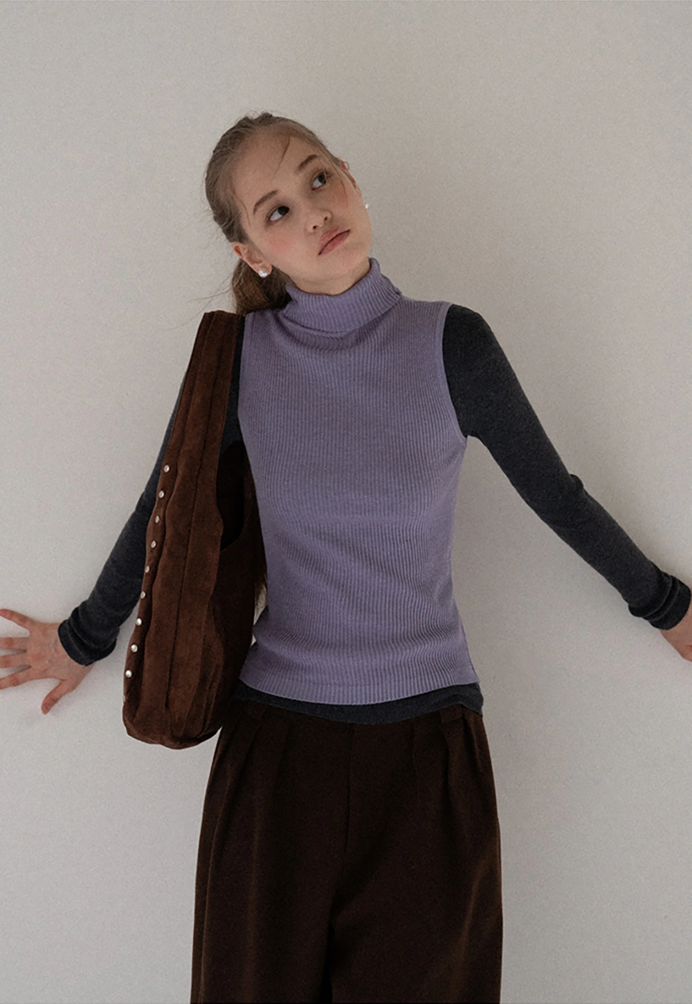 Womens Color Block Turtleneck Knit Top