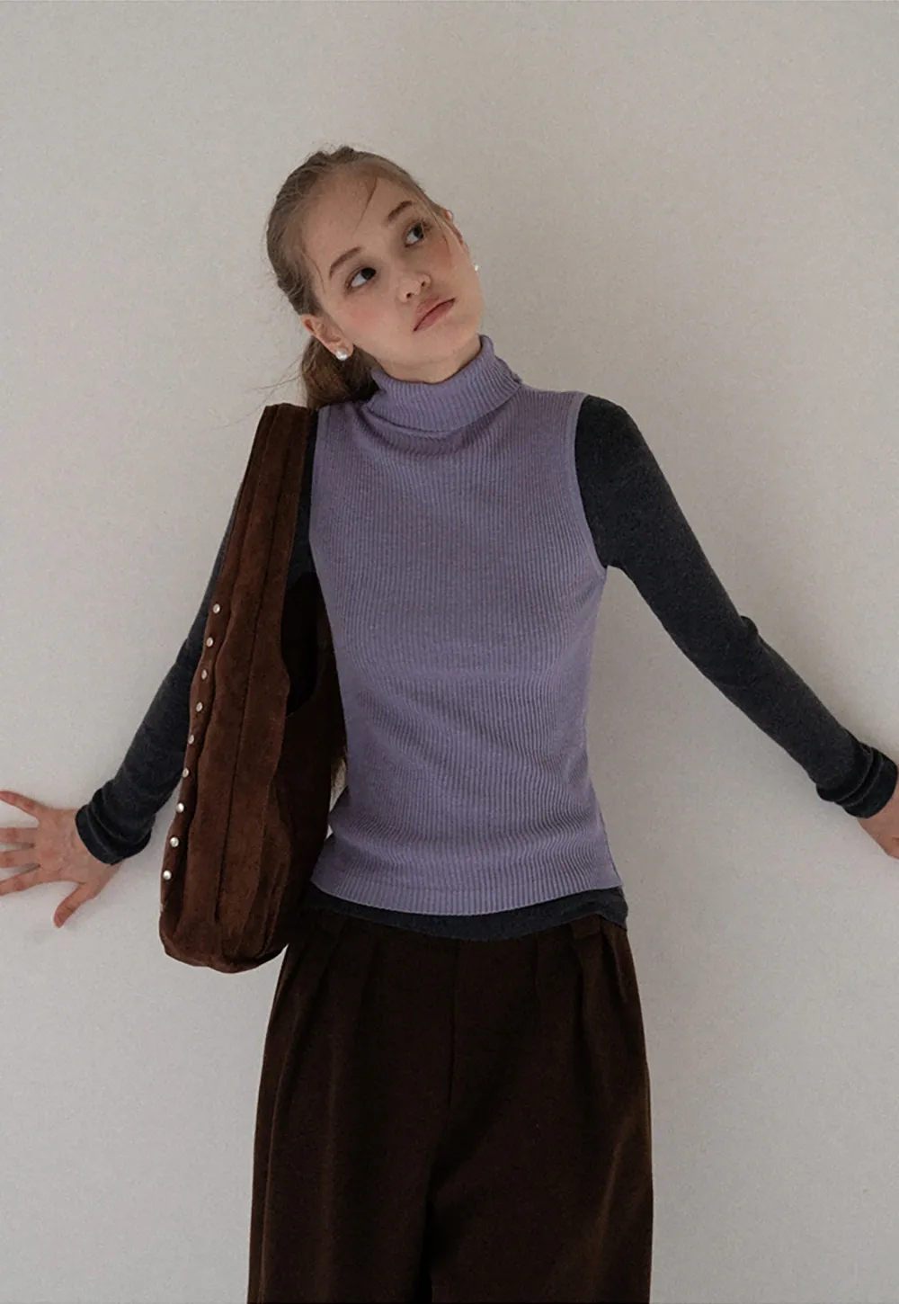 Womens Color Block Turtleneck Knit Top