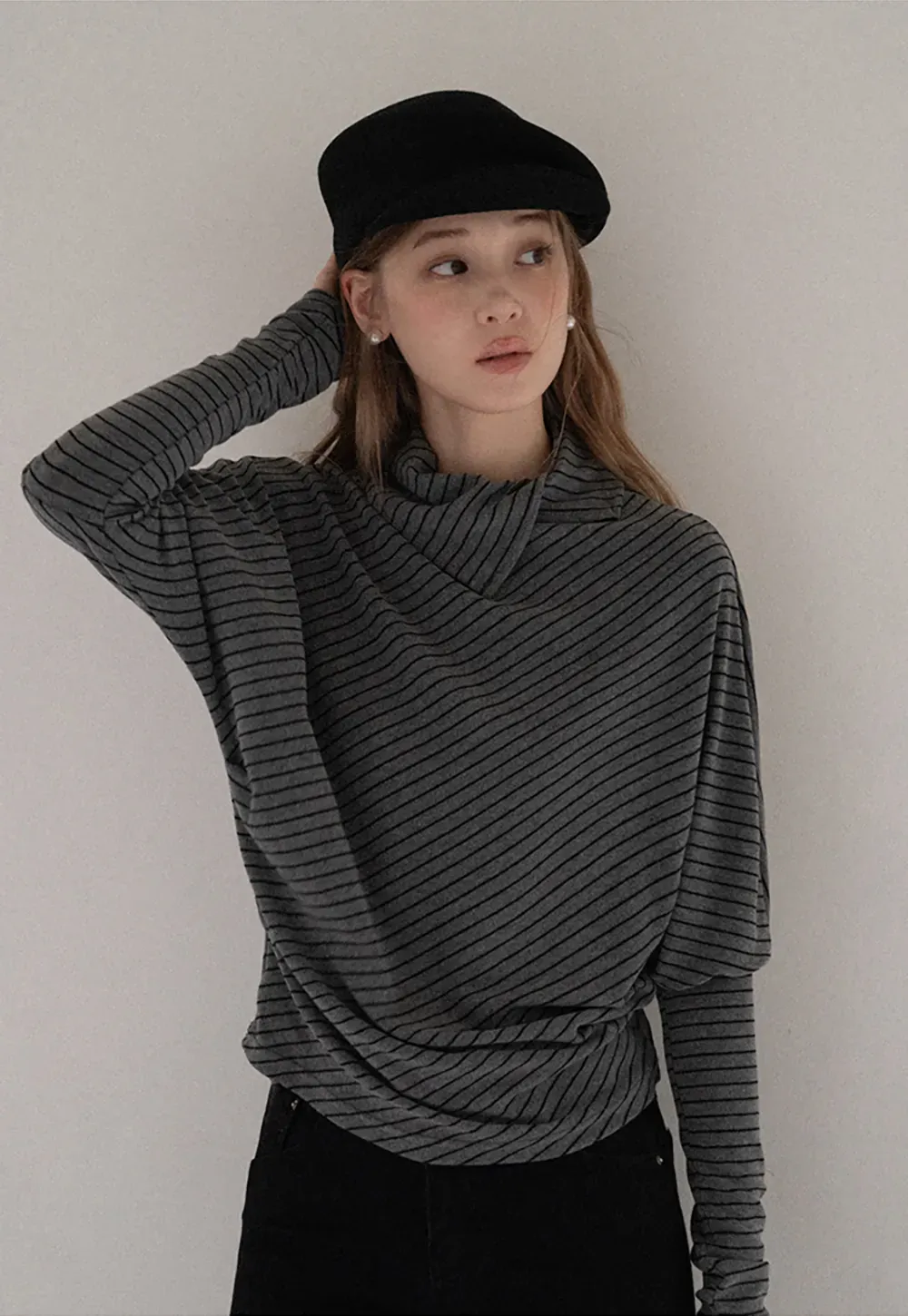 Striped High Neck Relaxed Fit Top