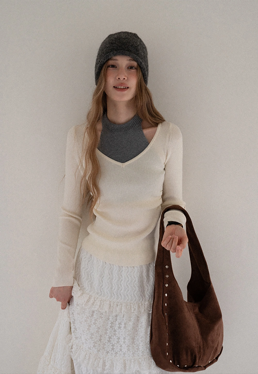 Women Cut Out High Neck Knit Pullover Slim Fit