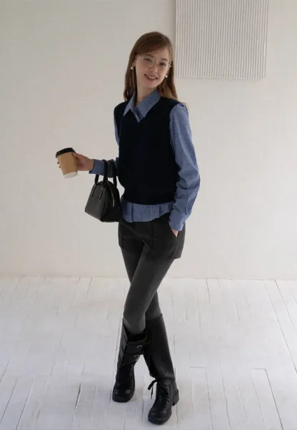 Women Vintage V Neck Knit Sleeveless Sweater