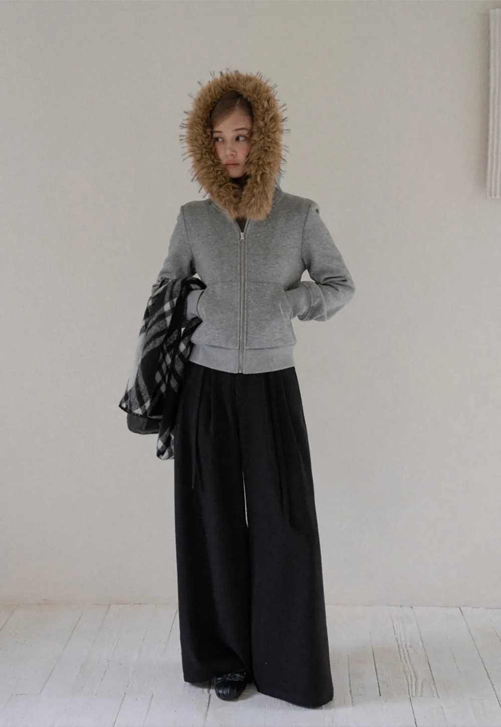 Faux Fur Trim Zip Up Hoodie