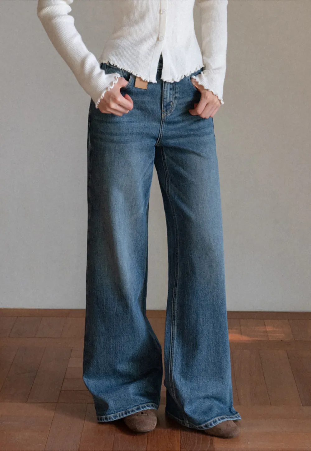 Vintage Wash Wide-Leg Jeans