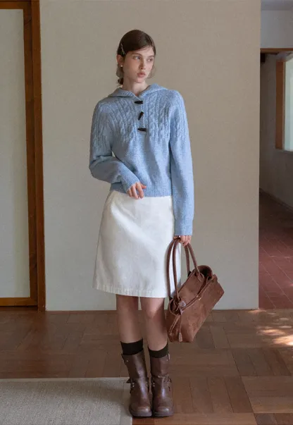 Women Winter Cable Knit Hooded Pullover