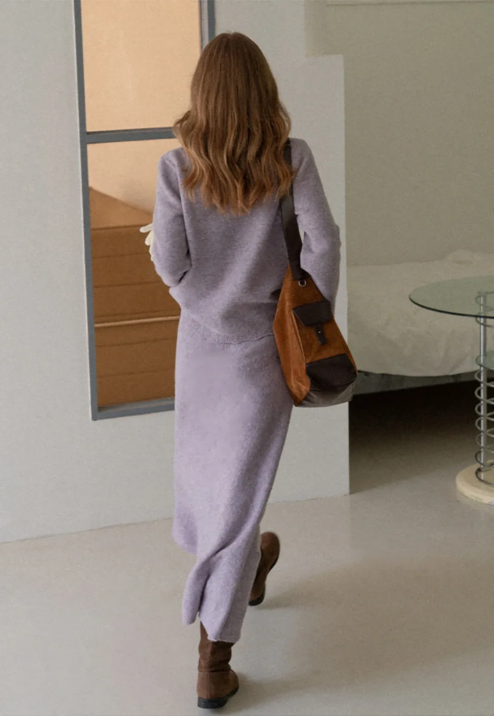 Womens Knitwear Set Long Sleeve Top Skirt