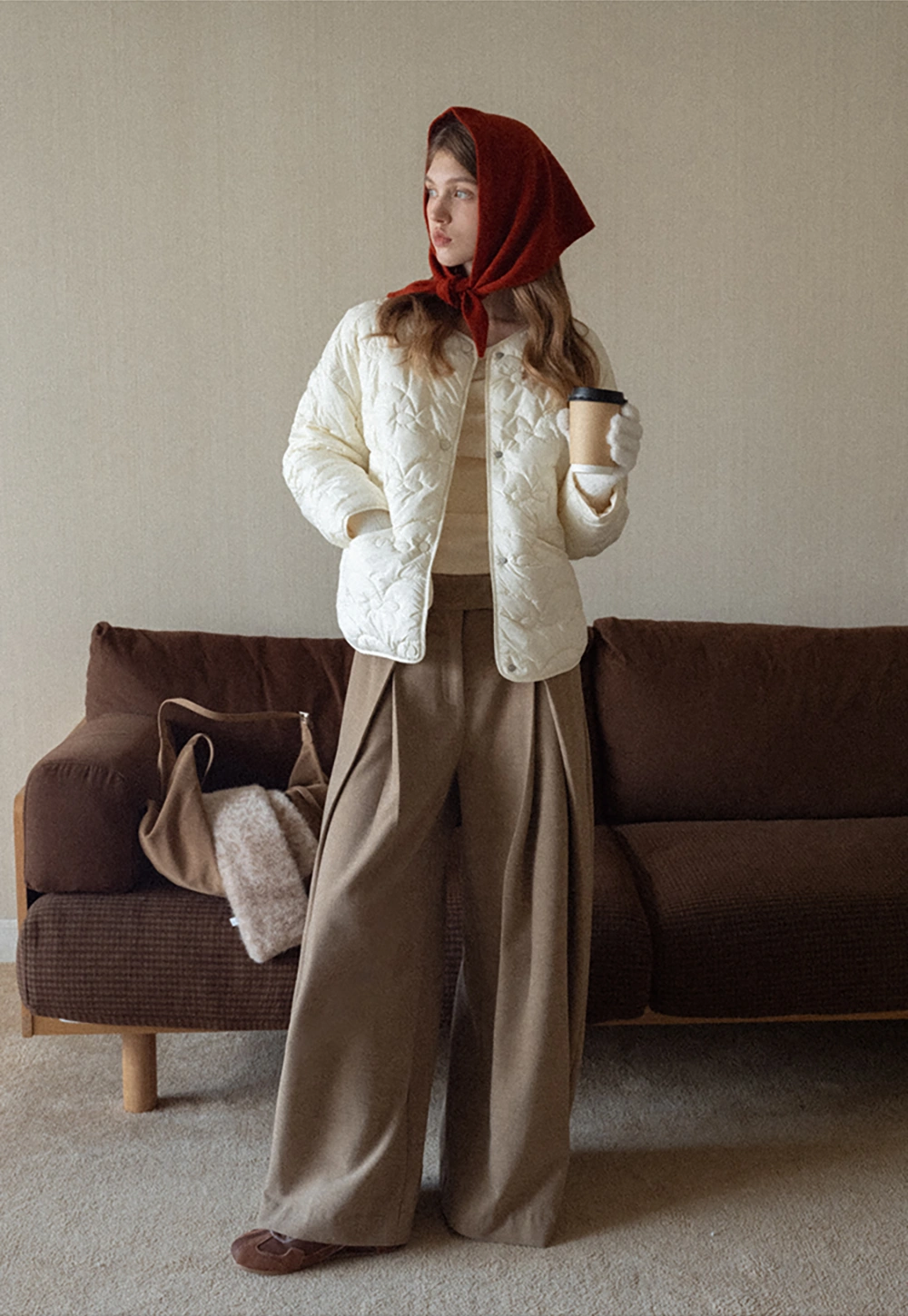 Round Neck Quilted Jacket Women Casual Outerwear