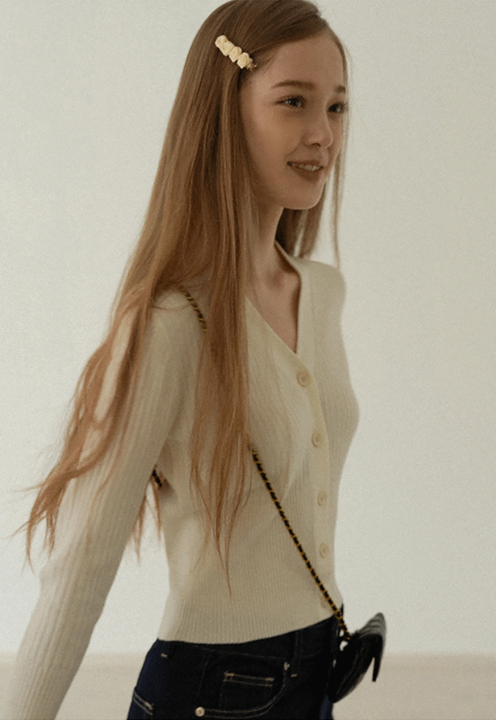 Women’s Ribbed V-Neck Cardigan with Button Detail