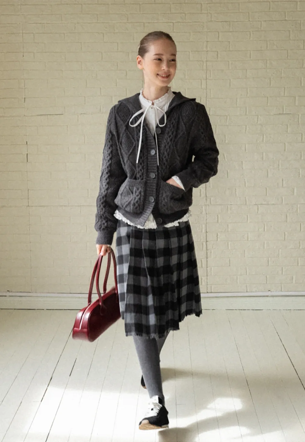 Classic Cable Knit Cardigan with Hood and Button Closure