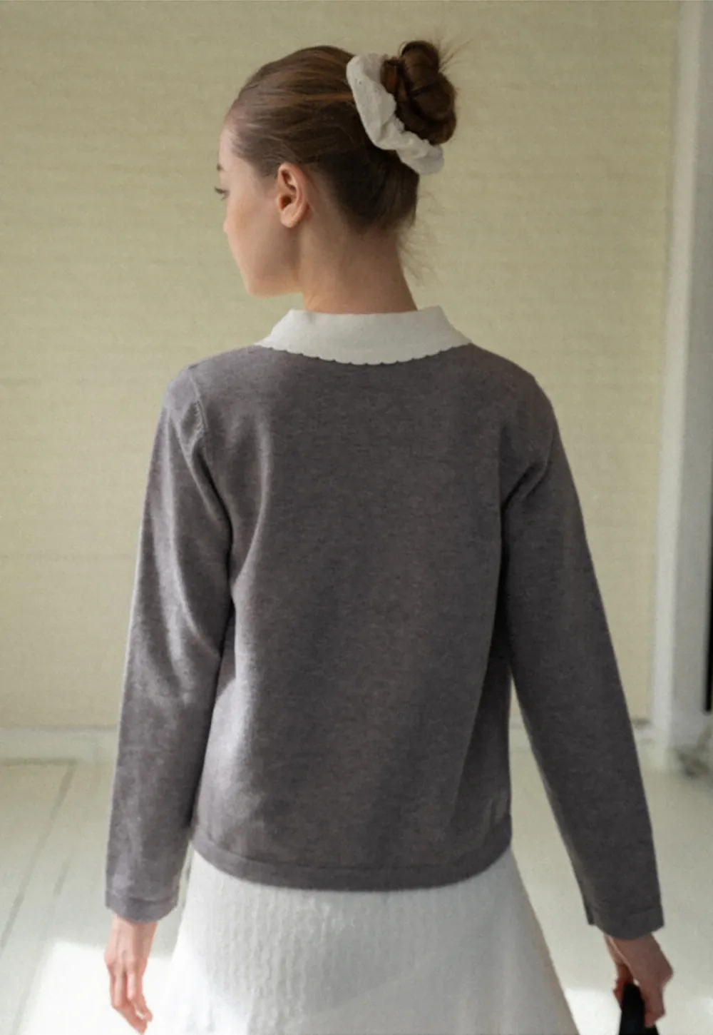 Women Knit Cardigan and Collar Button-Down Top