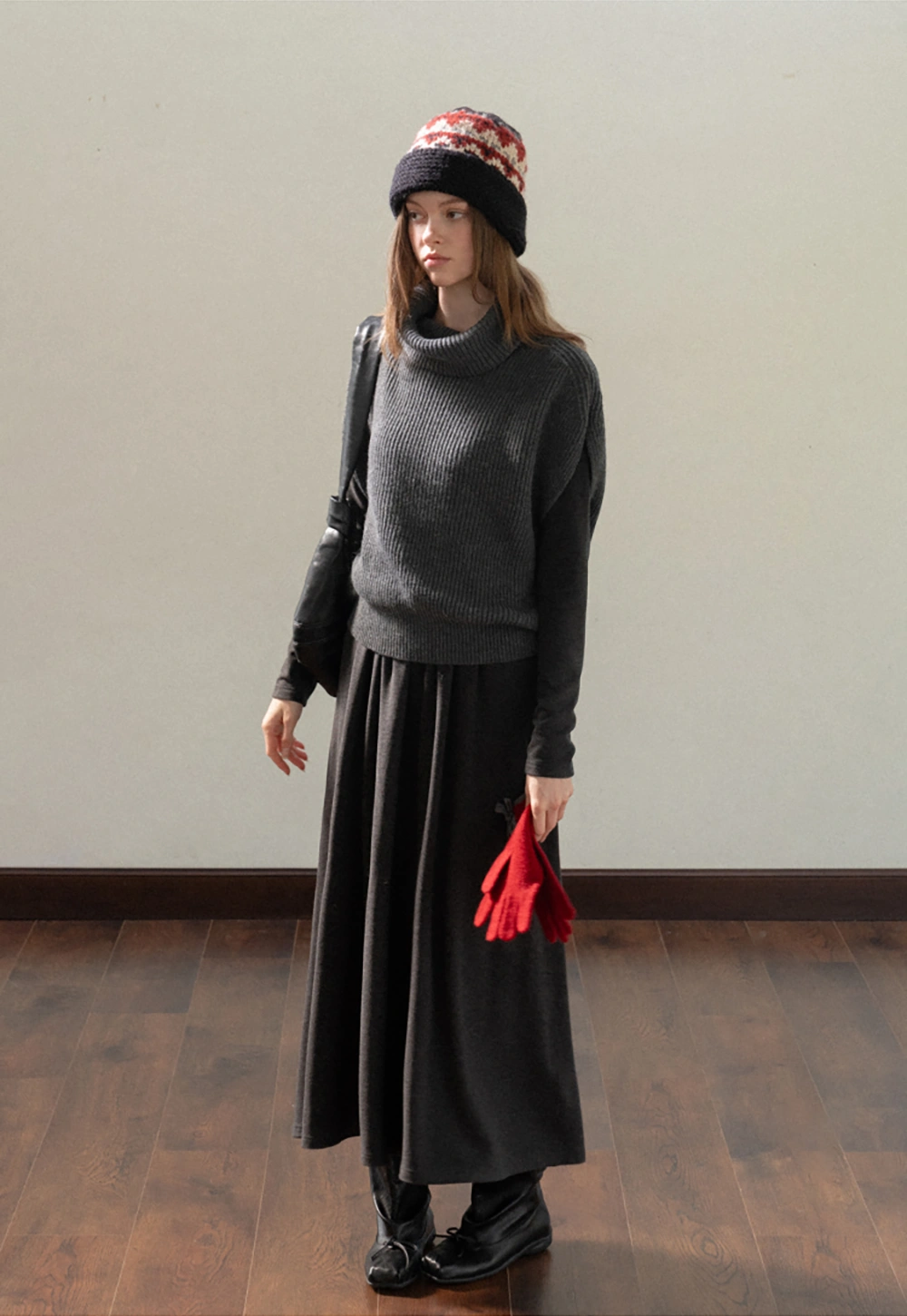 Women Knit Turtleneck Shawl and Long Sleeve Dress