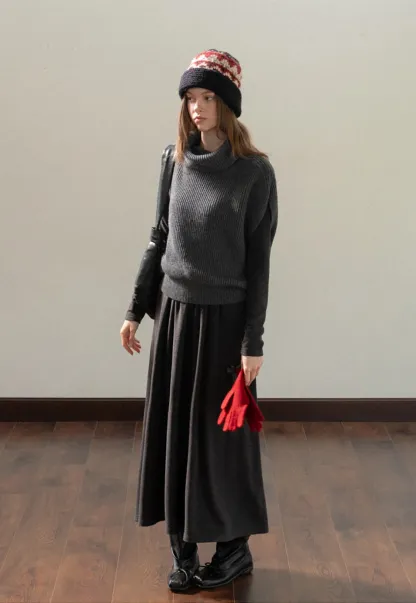 Women Knit Turtleneck Shawl and Long Sleeve Dress