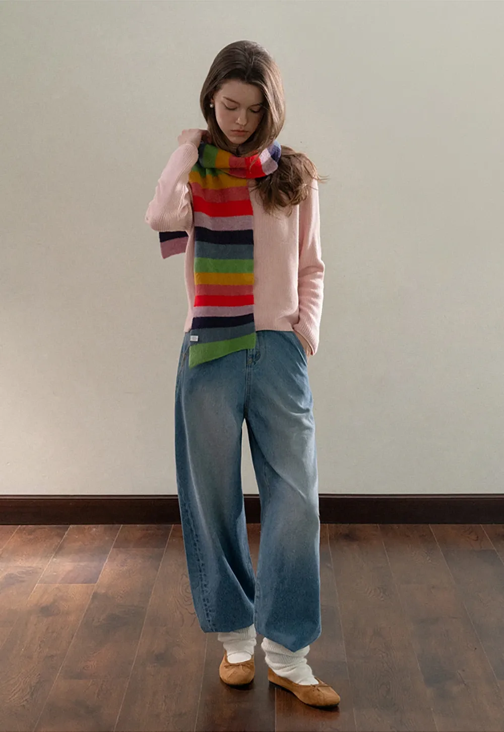 Stand-Collar Ribbed Fleece Knit Top