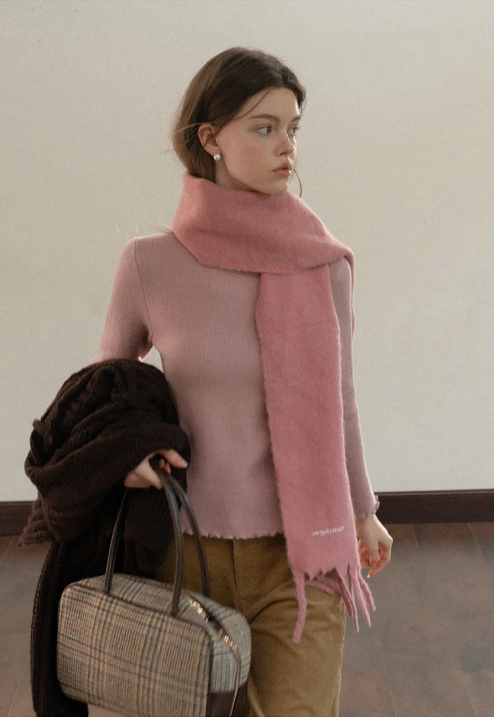 Women Basic Ribbed Sweater with Ruffled Edges