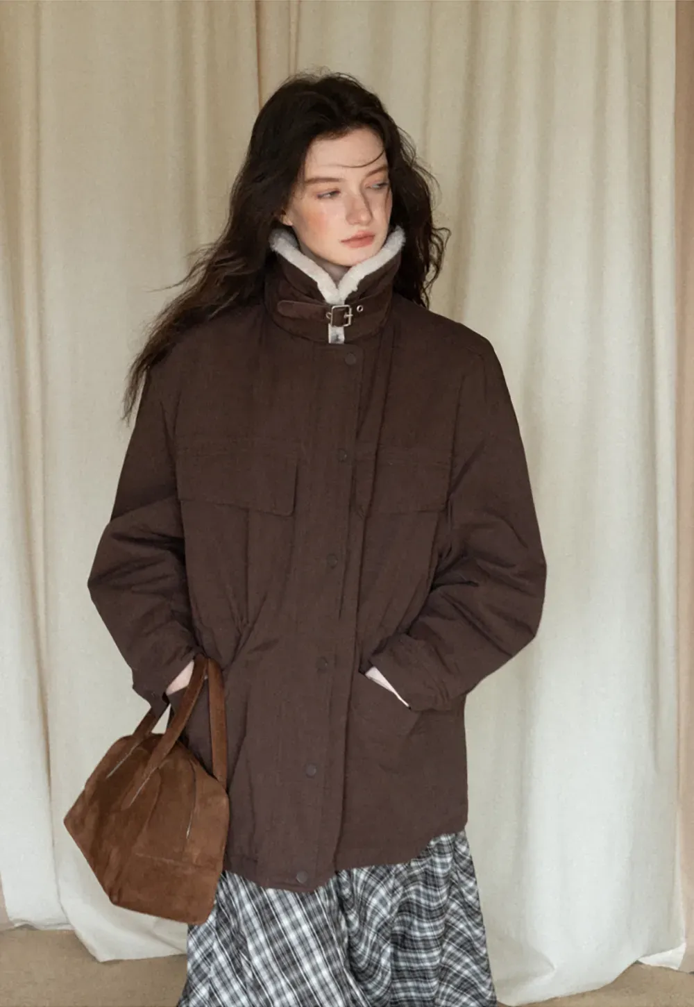 Faux Shearling Collar Utility Jacket